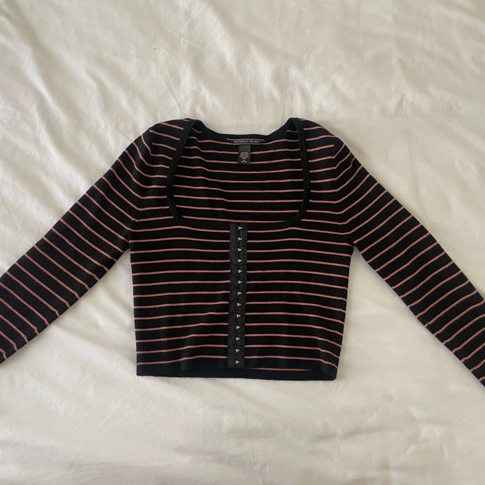 Victoria Secret striped square neck long sleeve top size M